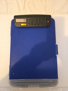 Vintage Blue Clipboard with Built-in Calculator